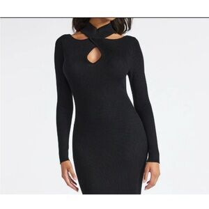 Elegant Black Ribbed Knit Dress
